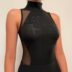 Black Mesh High Neck Bodysuit